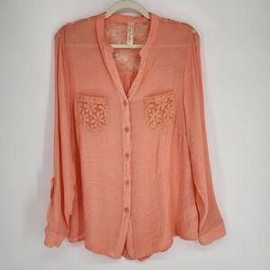 Womens Floral Lace Button Up Shirt Size 1X Coquette Cottagecore Beachy Fairy